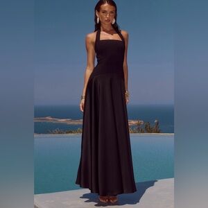 Runaway The Label: Odina Squareneck Black Halter Maxi Dress